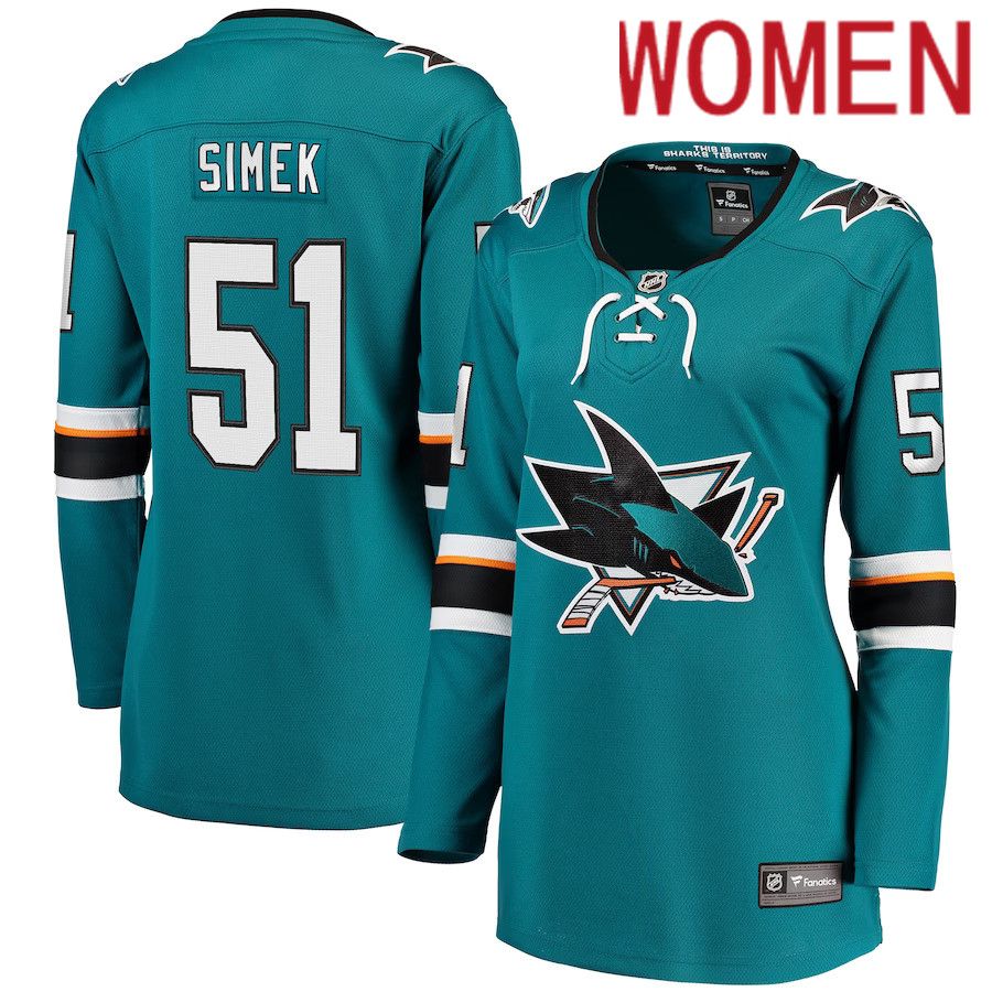 Women San Jose Sharks 51 Radim Simek Fanatics Branded Teal Home Breakaway Player NHL Jersey